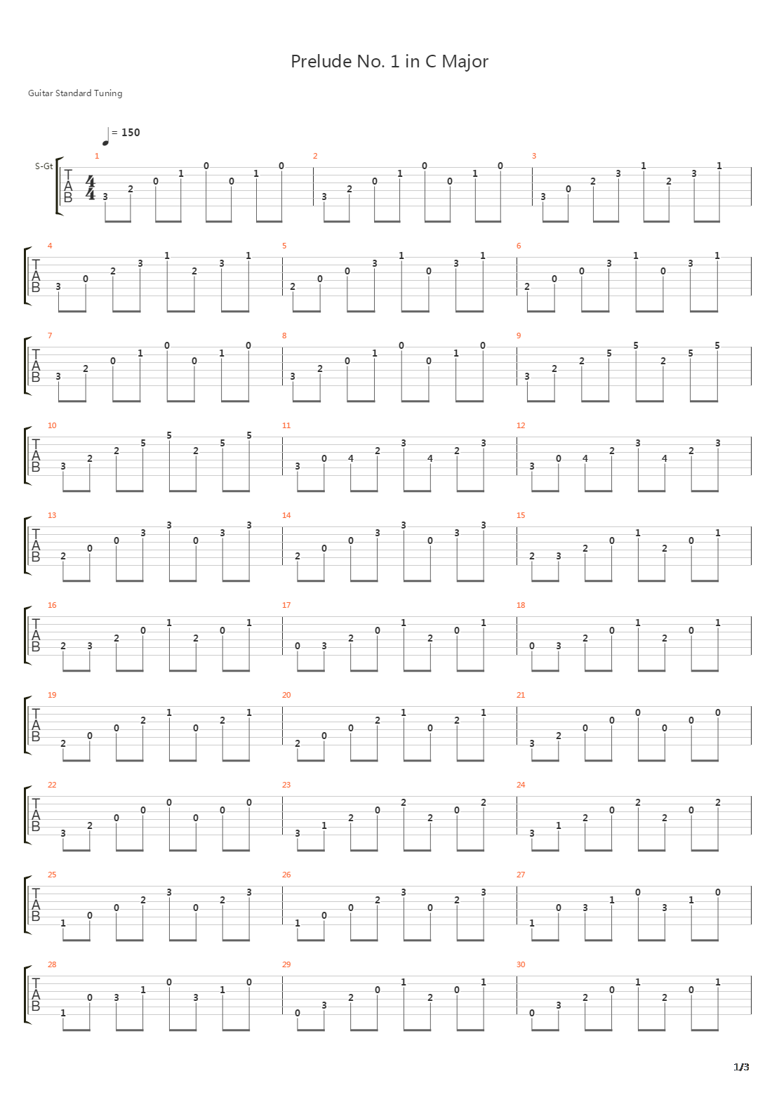 Prelude No 1 In C Major吉他谱