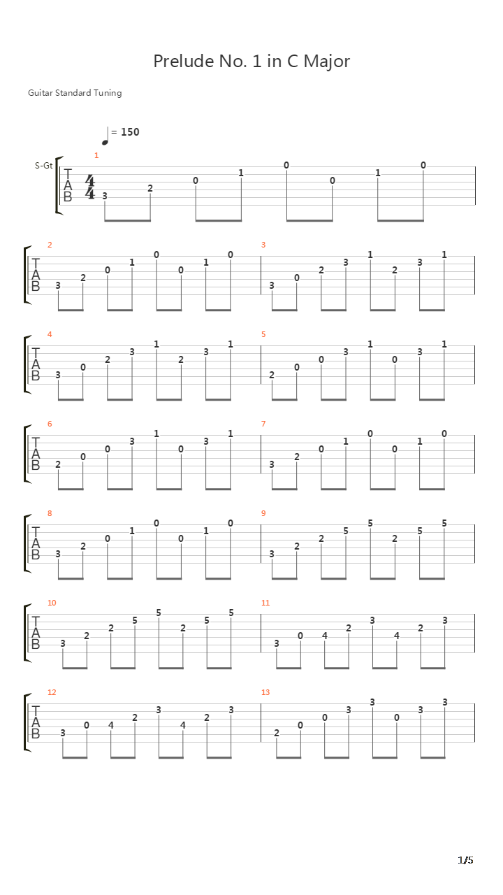 Prelude No 1 In C Major吉他谱