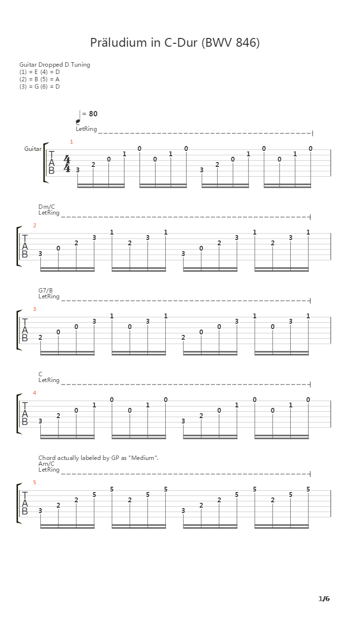 Prelude No 1 In C-major Well Tempered Clavier吉他谱