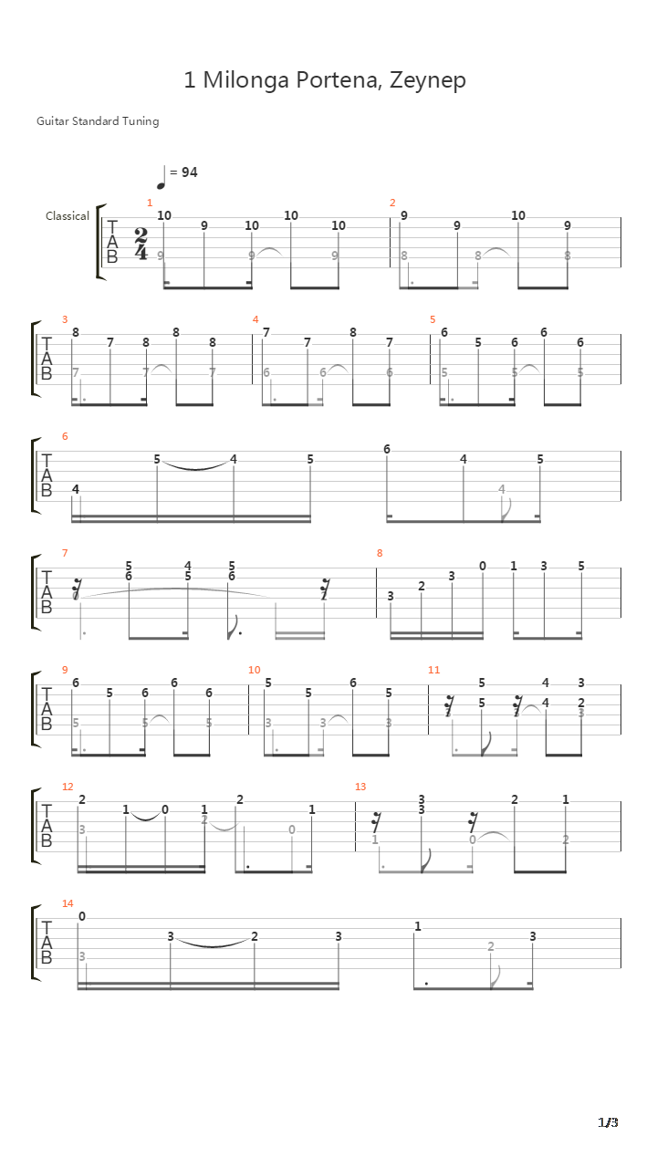 Milonga Portena Zeynep吉他谱