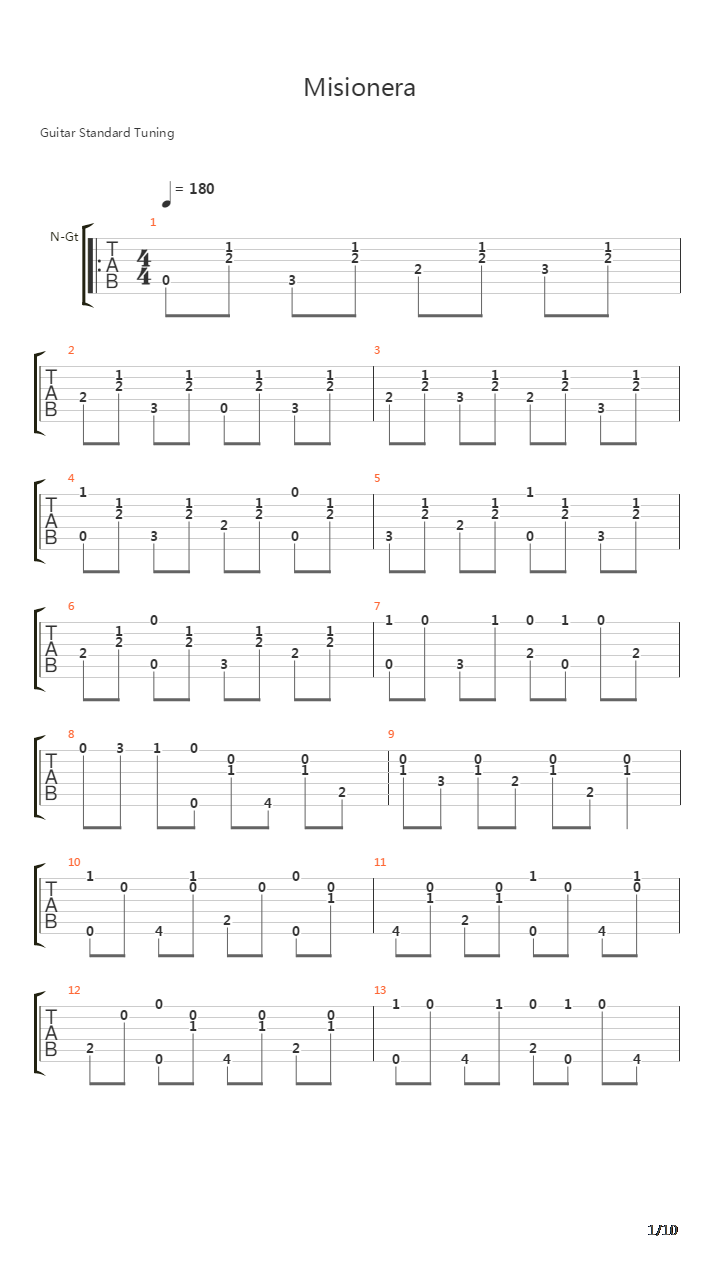 Misionera吉他谱