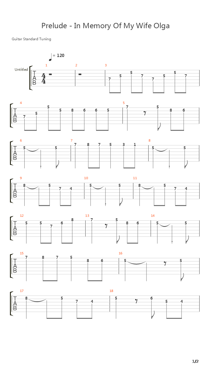Prelude In Memory Of My Wife Olga吉他谱