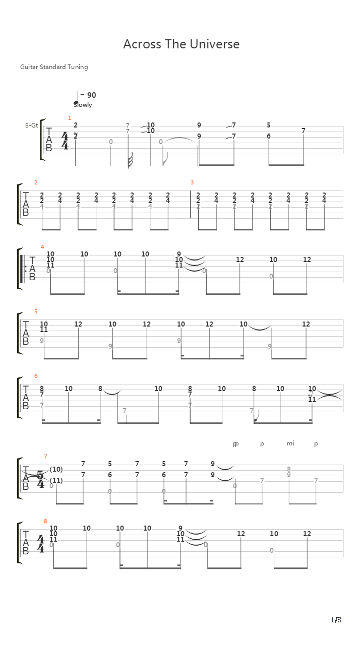Across The Universe吉他谱