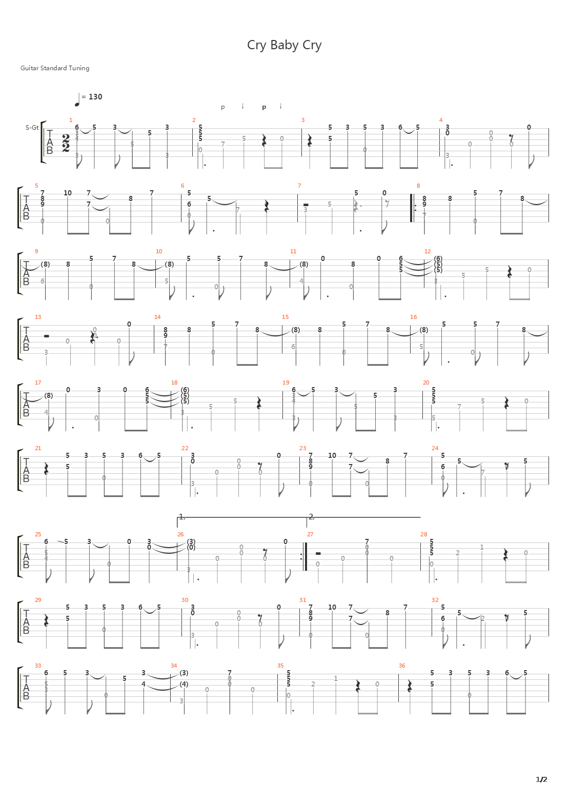 Cry Baby Cry吉他谱