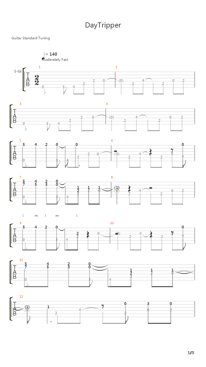 Day Tripper吉他谱