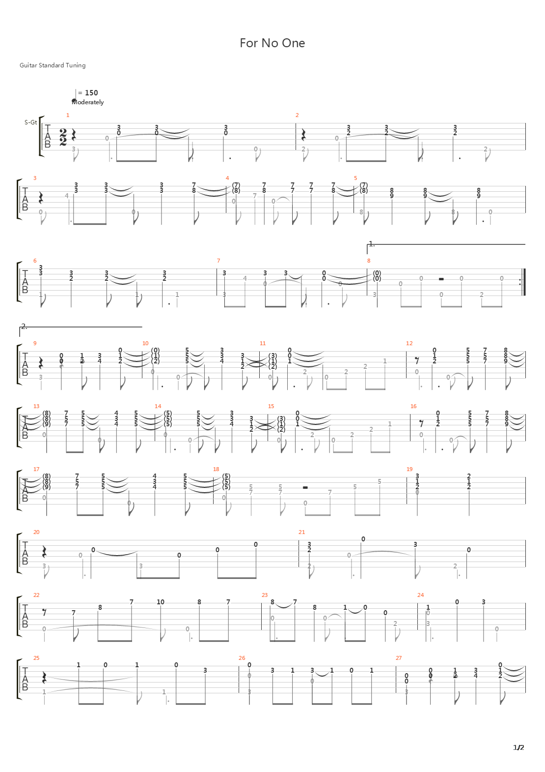 For No One吉他谱