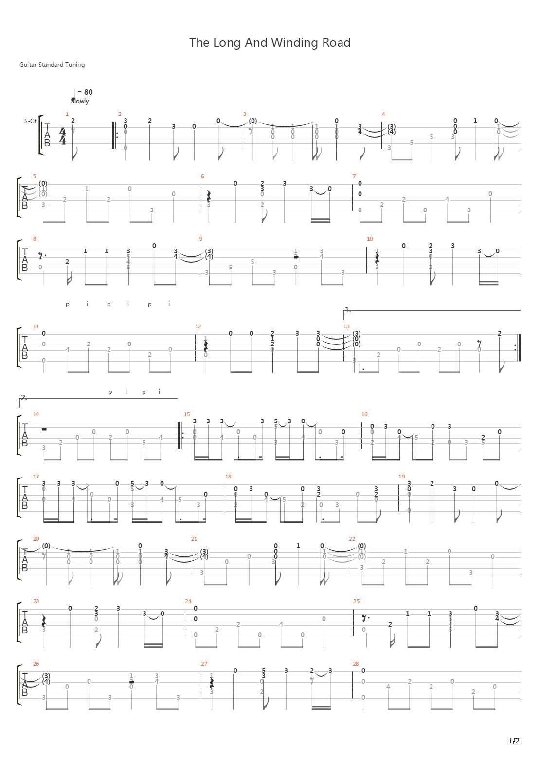 The Long And Winding Road吉他谱