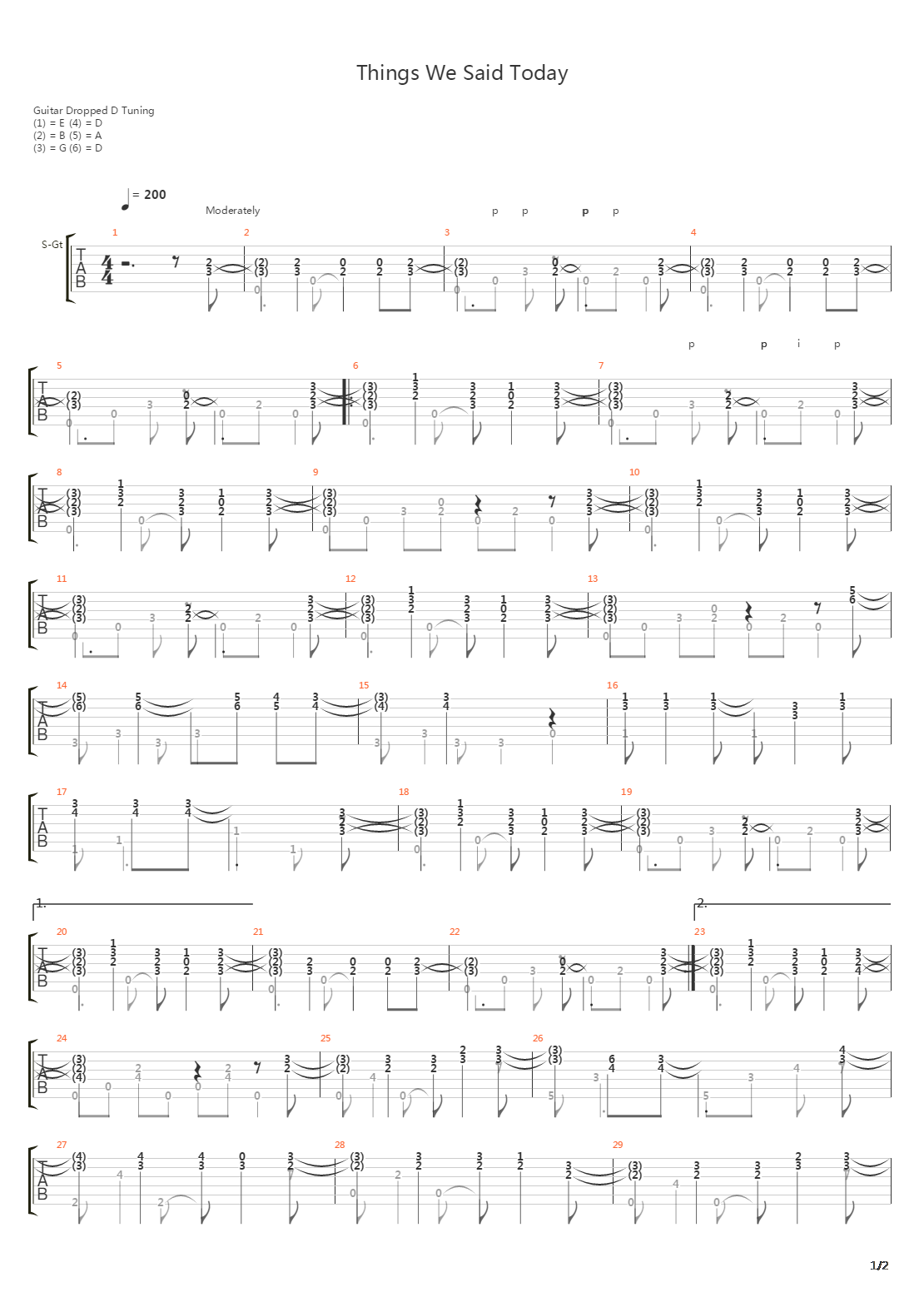 Things We Said Today吉他谱