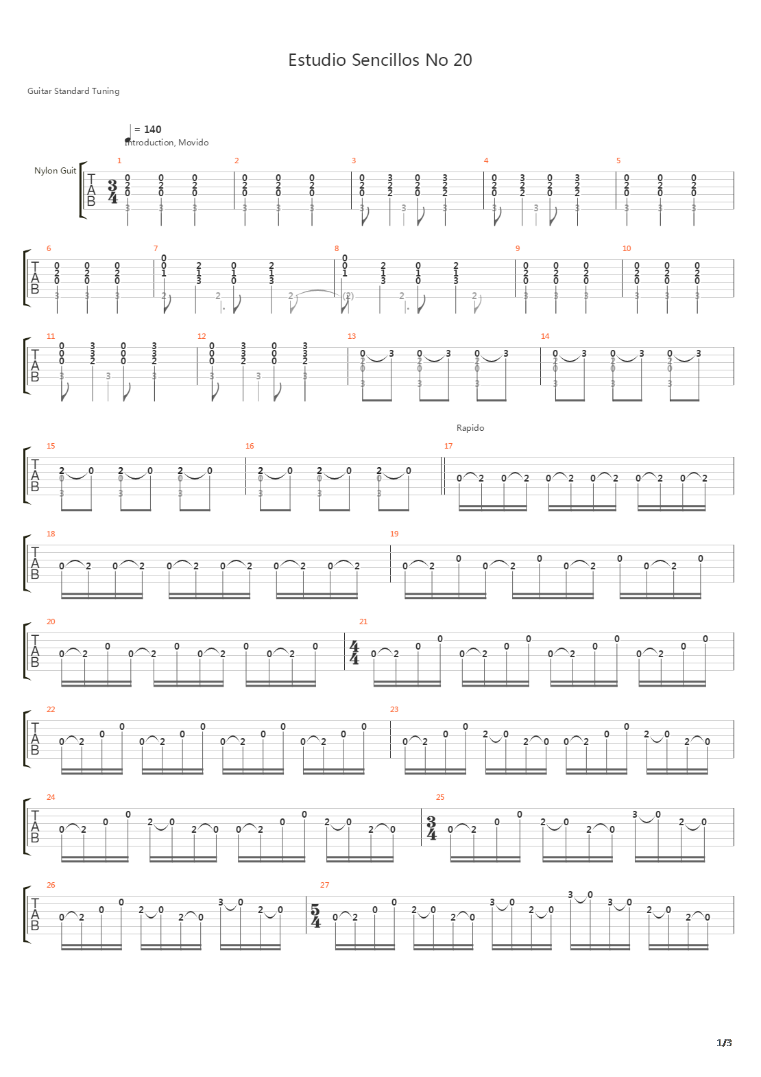 Estudio Sencillos No 20吉他谱