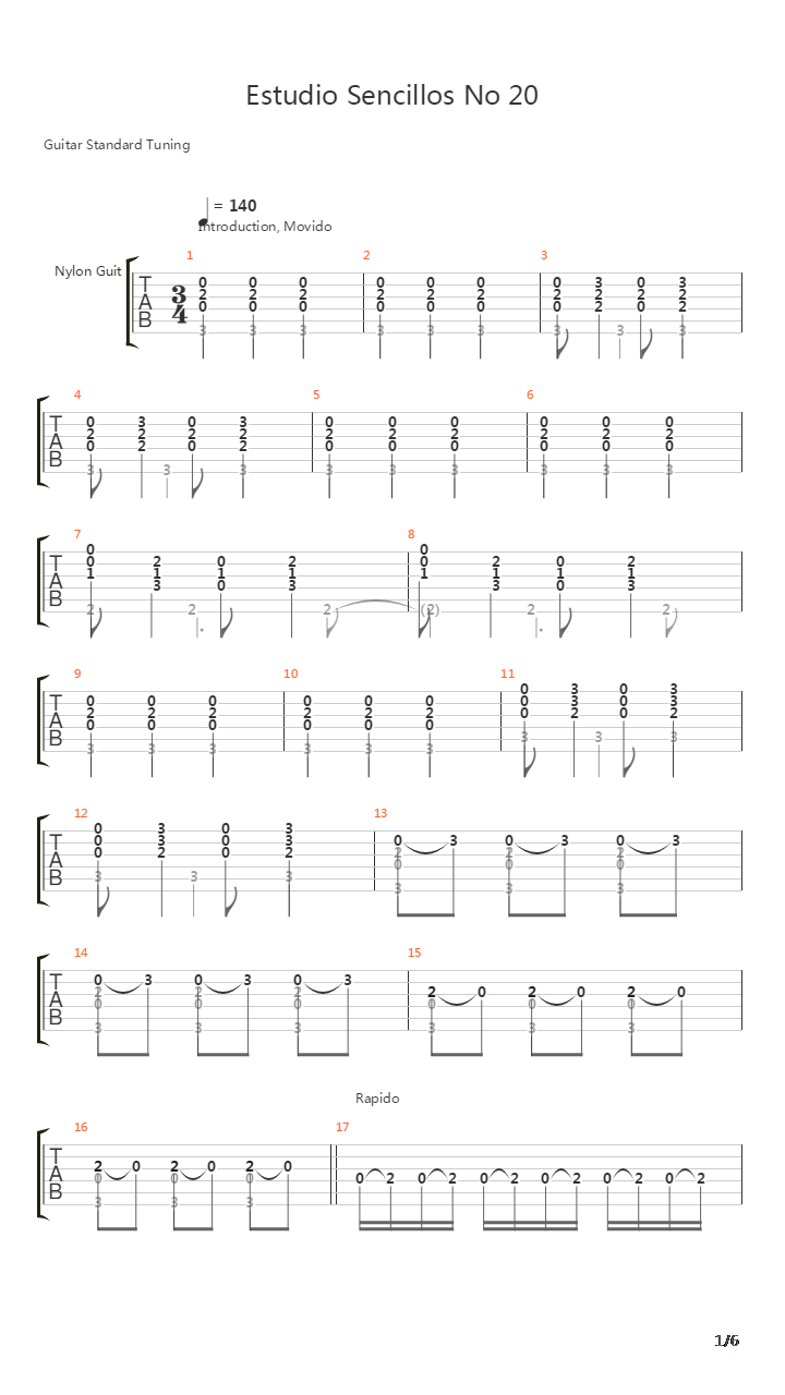 Estudio Sencillos No 20吉他谱