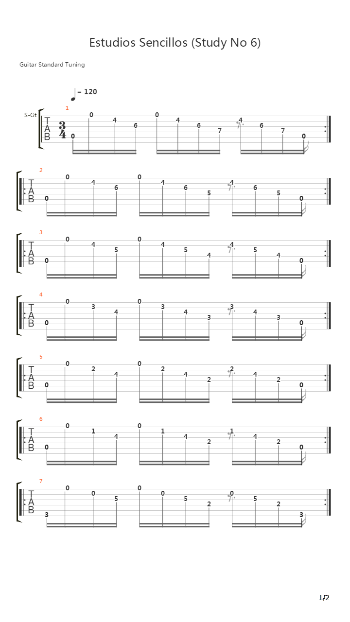 Estudios Sencillos (Study No 6)吉他谱