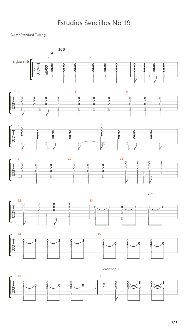 Estudios Sencillos (Study No 19)吉他谱