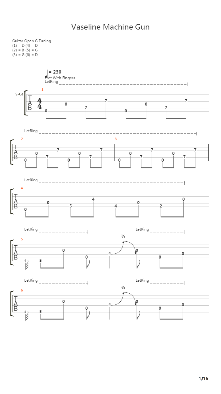 Vaseline Machine Gun吉他谱