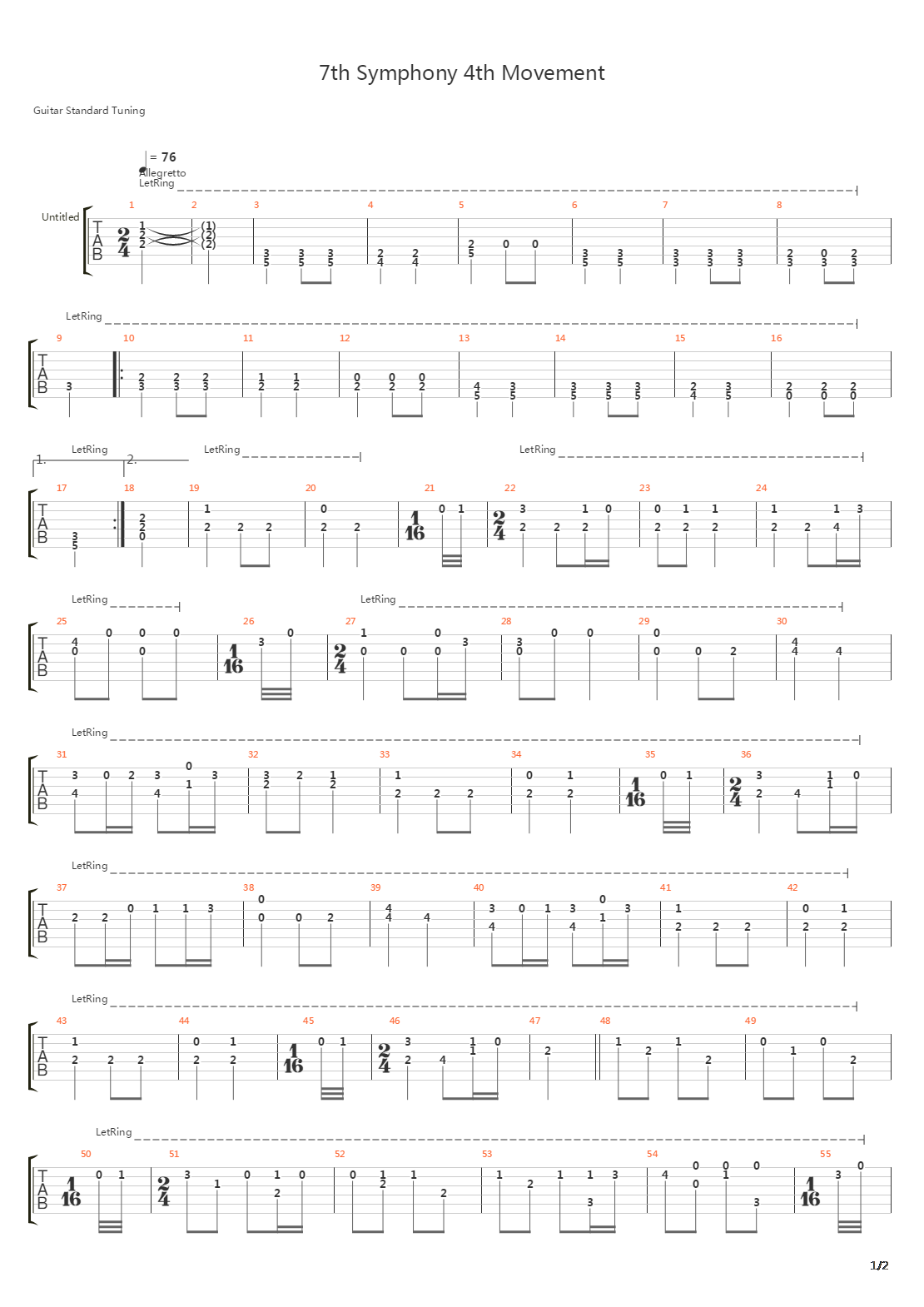 7th Symphony 4th Movement吉他谱