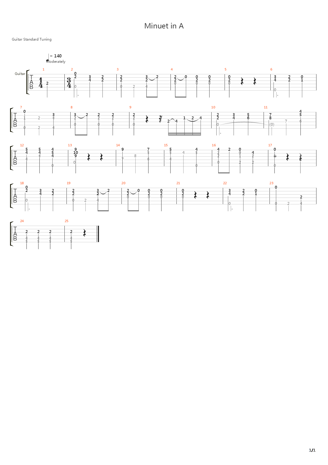 Minuet in A吉他谱