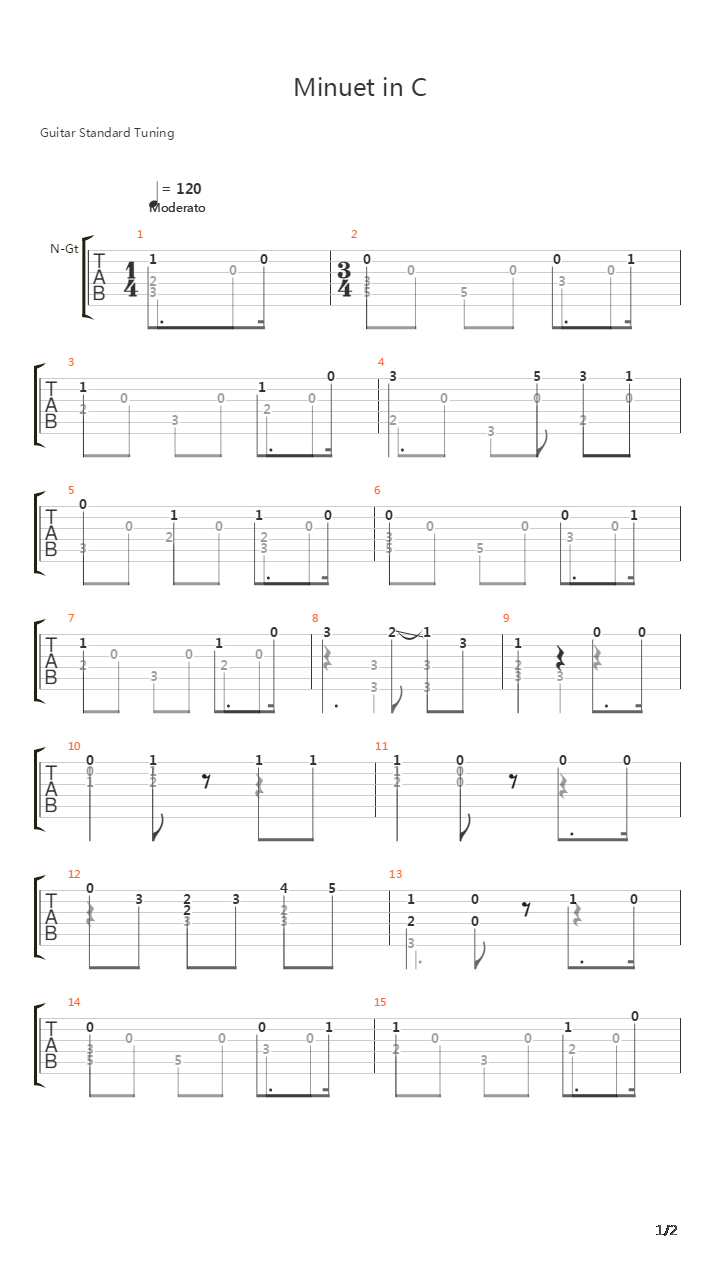 Minuet In C吉他谱