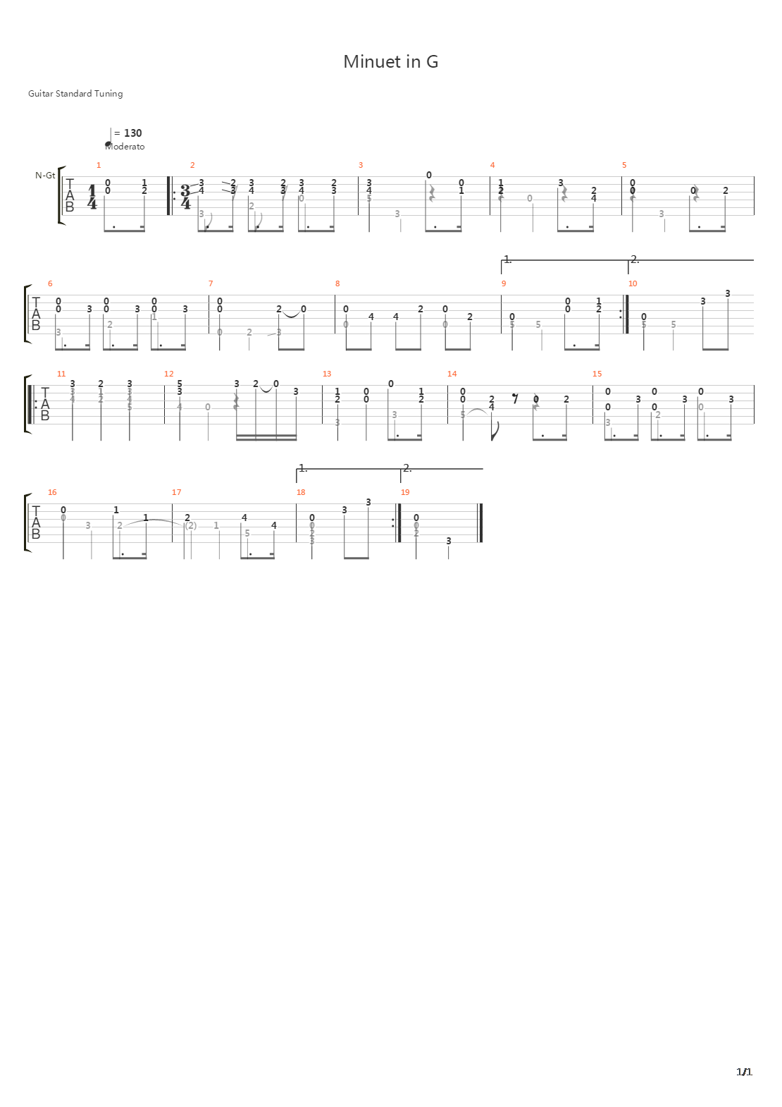 Minuet In G吉他谱