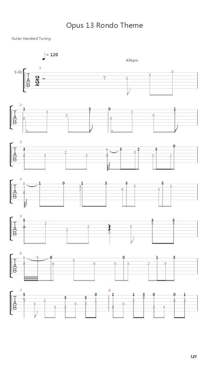 Opus 13 Rondo Theme吉他谱