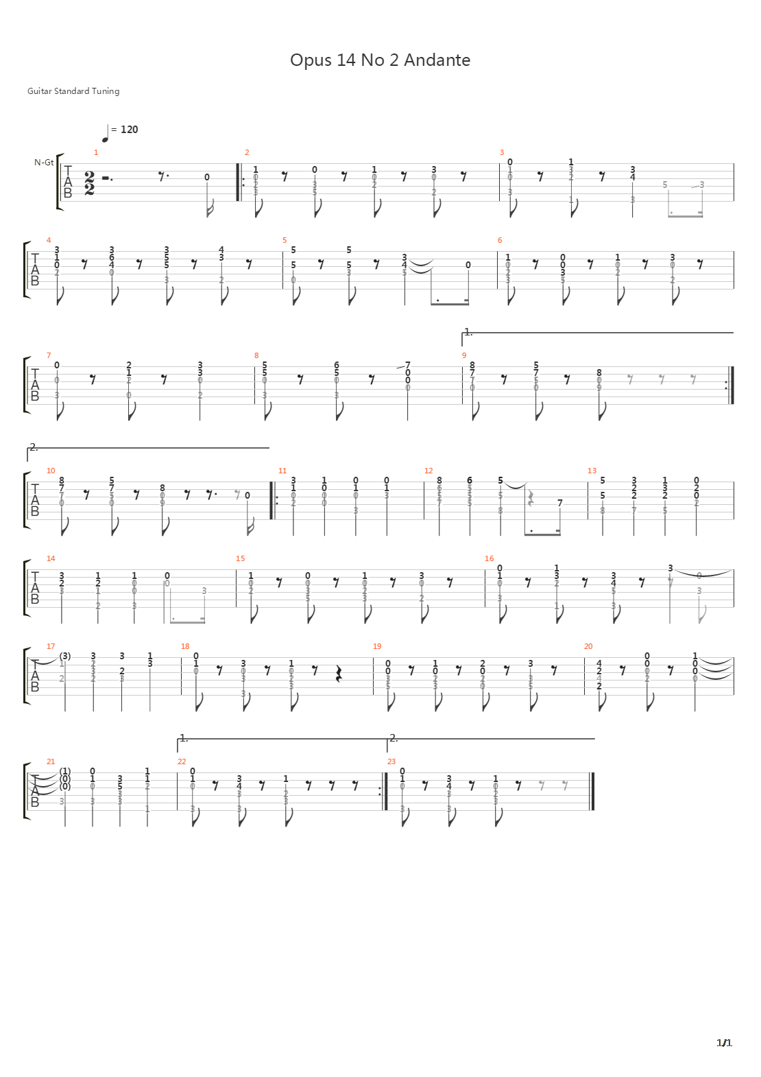 Opus 14 No 2 Andante吉他谱