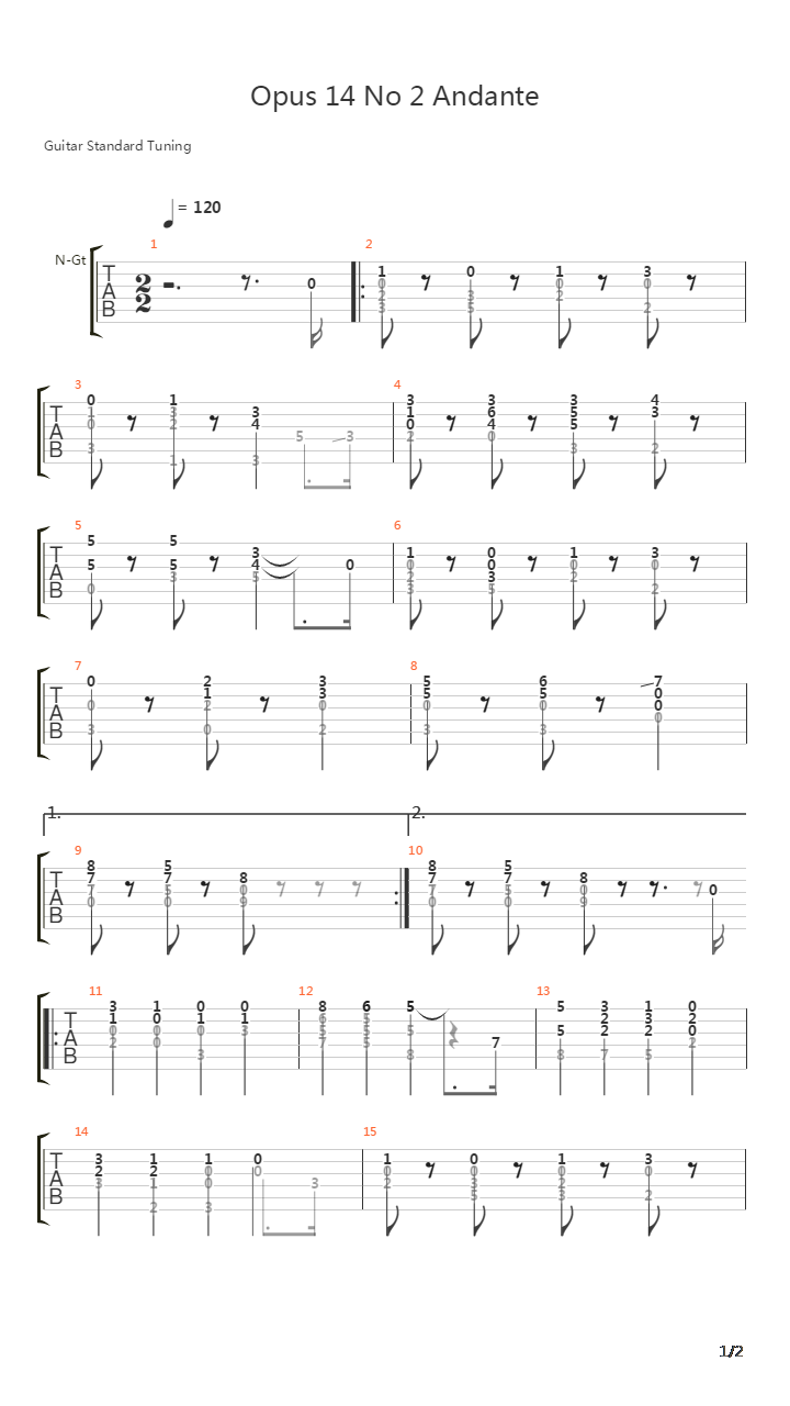 Opus 14 No 2 Andante吉他谱