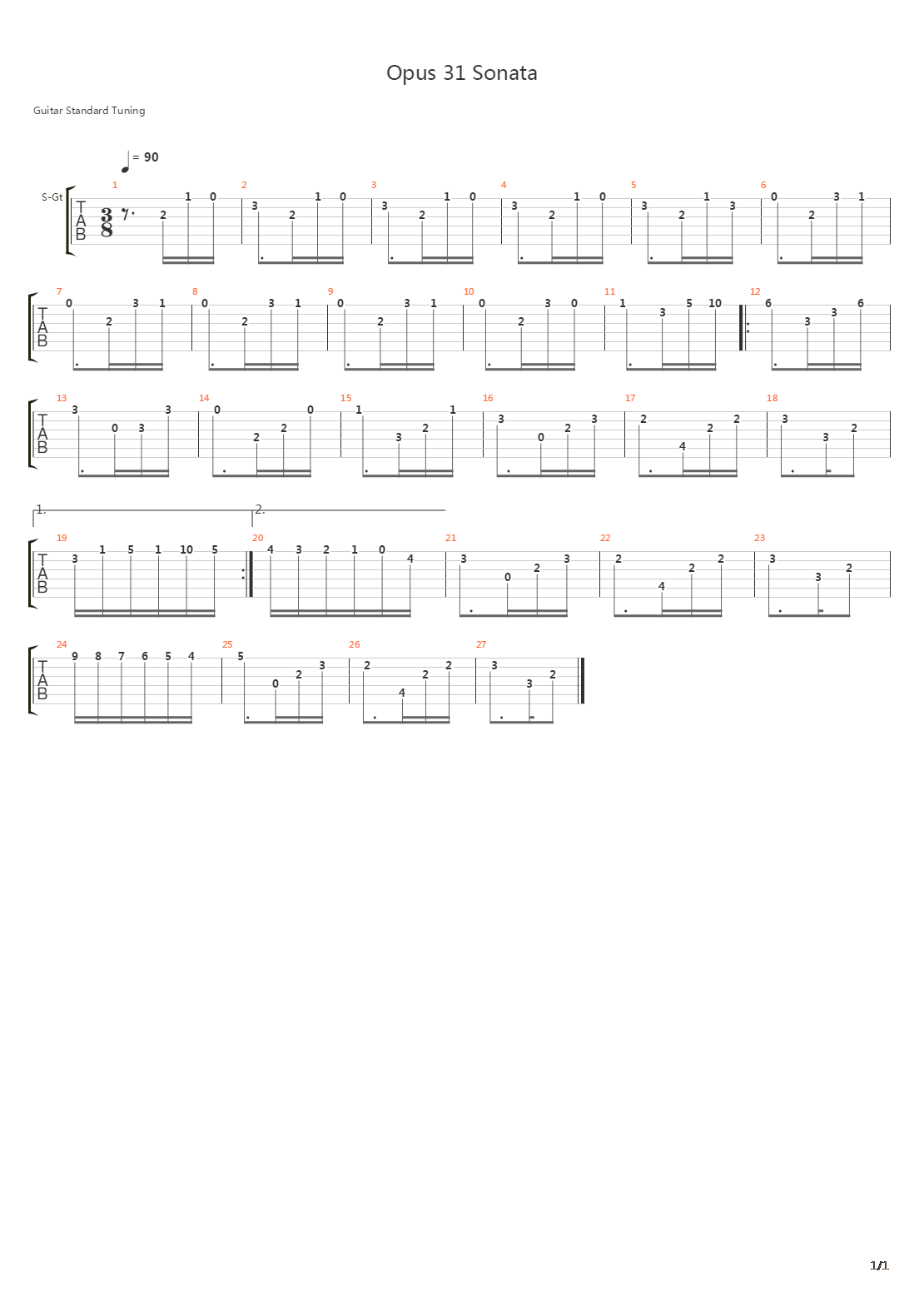 Opus 31 Sonata吉他谱