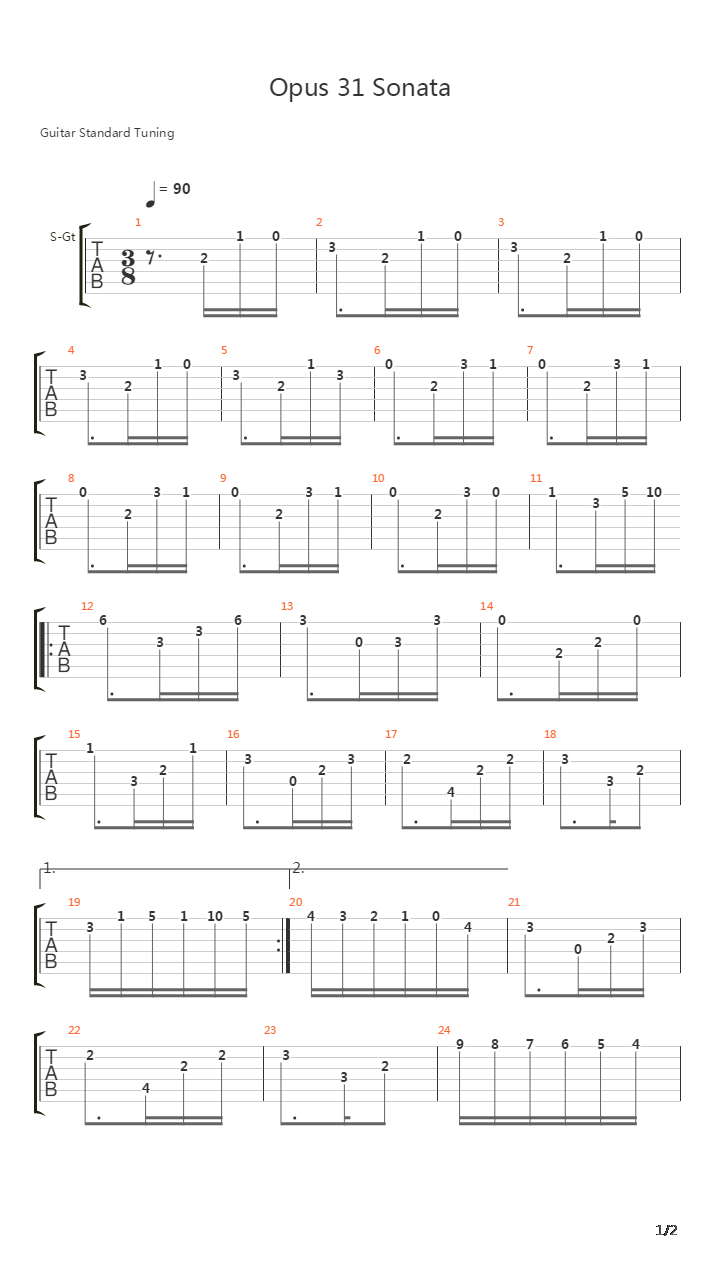 Opus 31 Sonata吉他谱