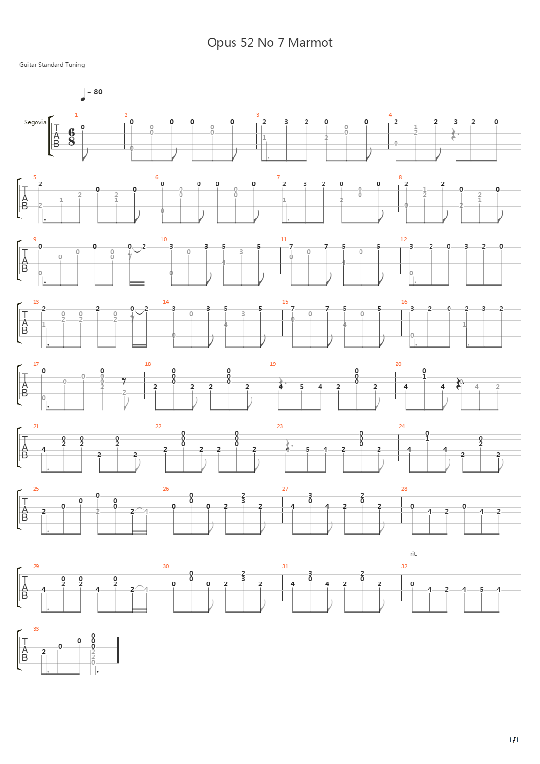 Opus 52 No 7 Marmot吉他谱