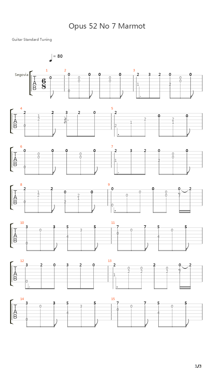 Opus 52 No 7 Marmot吉他谱