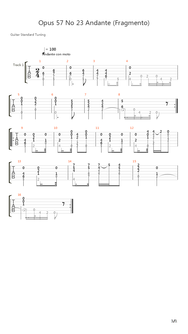 Opus 57 No 23 Andante吉他谱