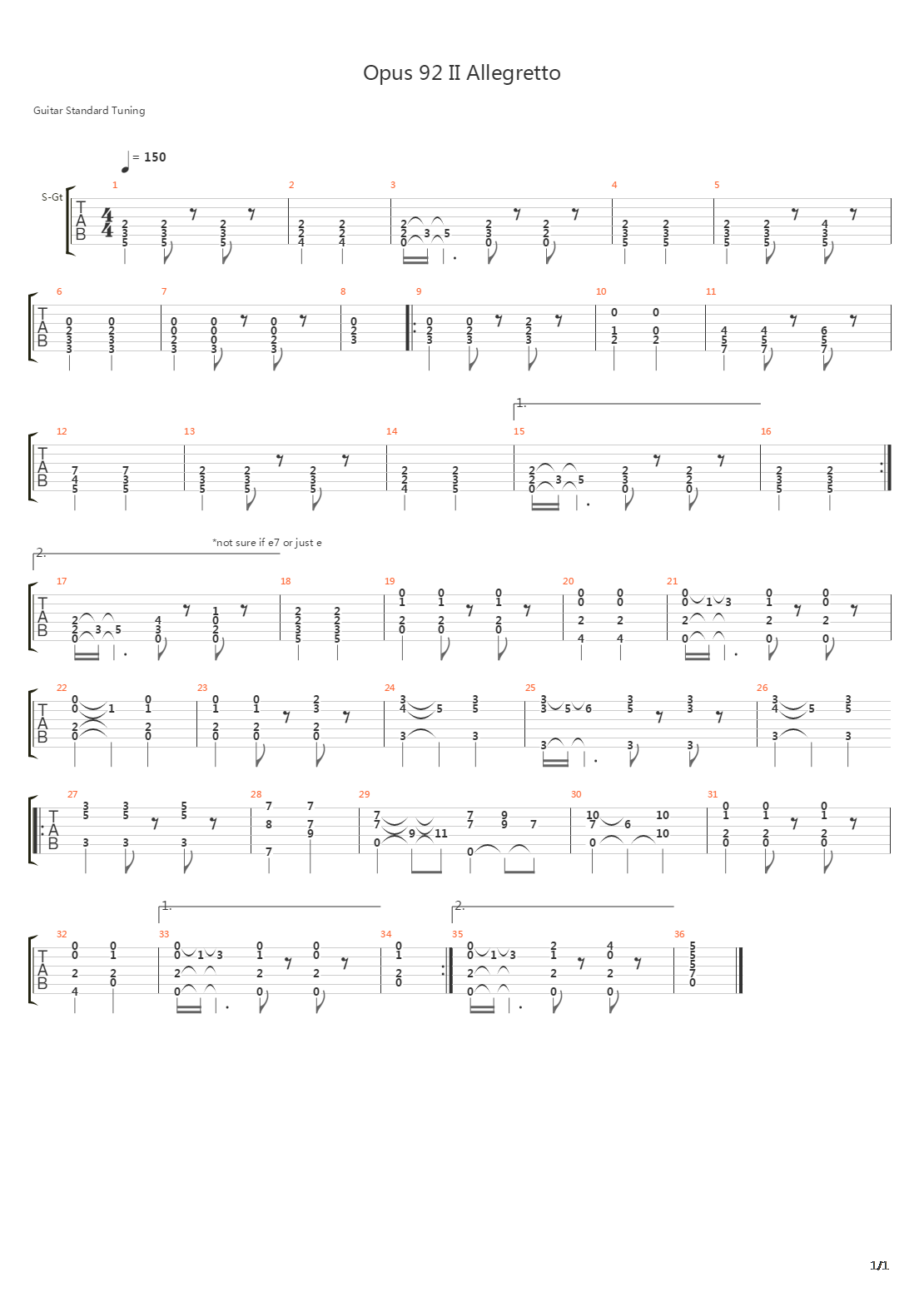 Opus 92 II Allegretto吉他谱