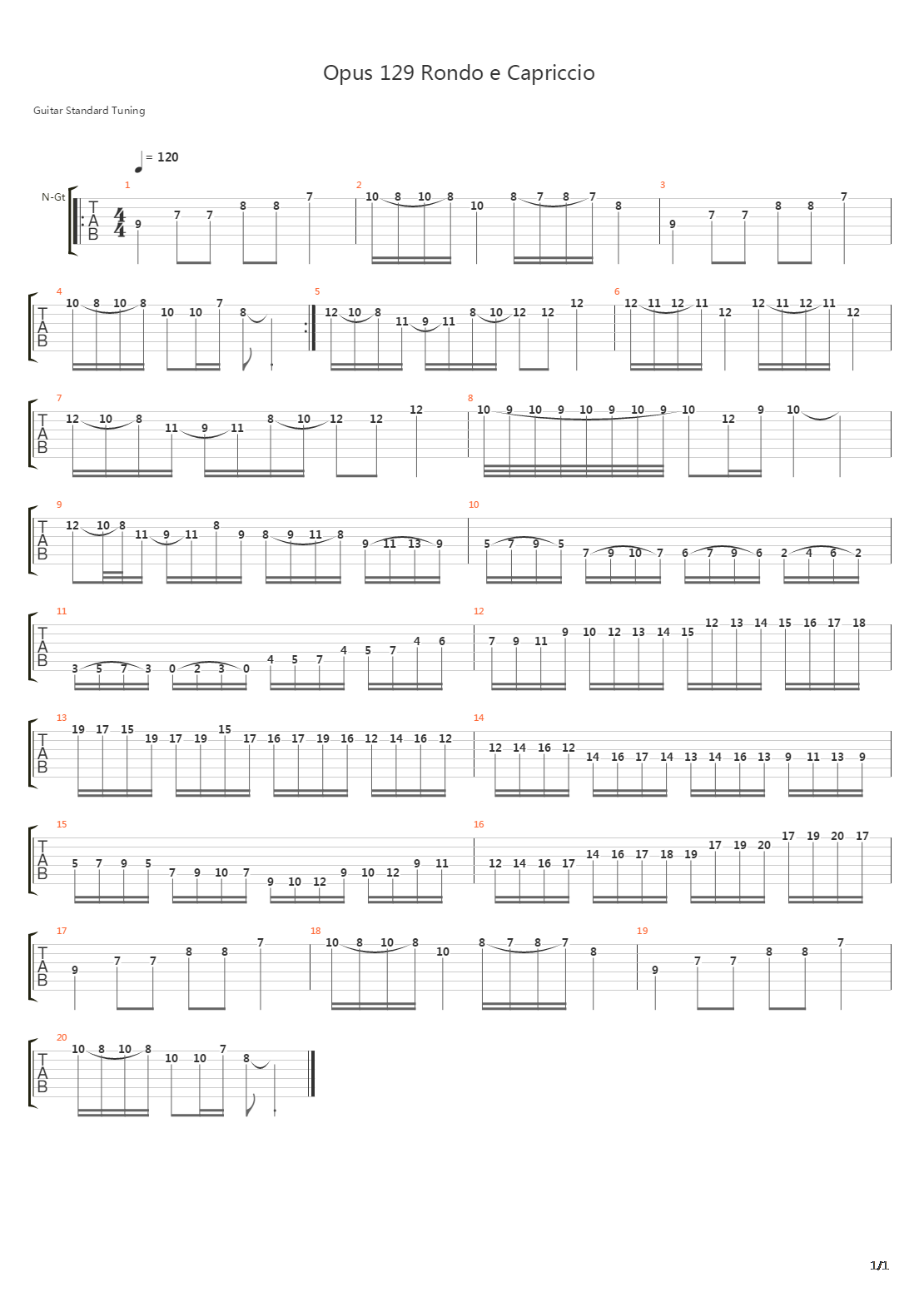 Opus 129 Rondo e Capriccio吉他谱