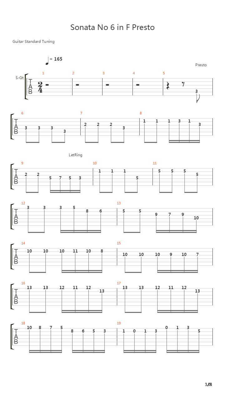Sonata No 6 in F吉他谱