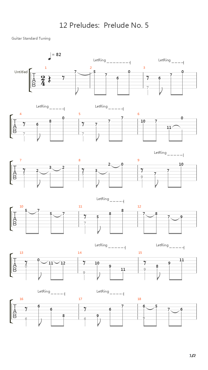 Prelude No 5吉他谱