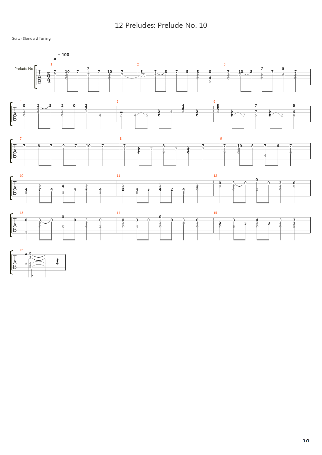 Prelude No 10吉他谱