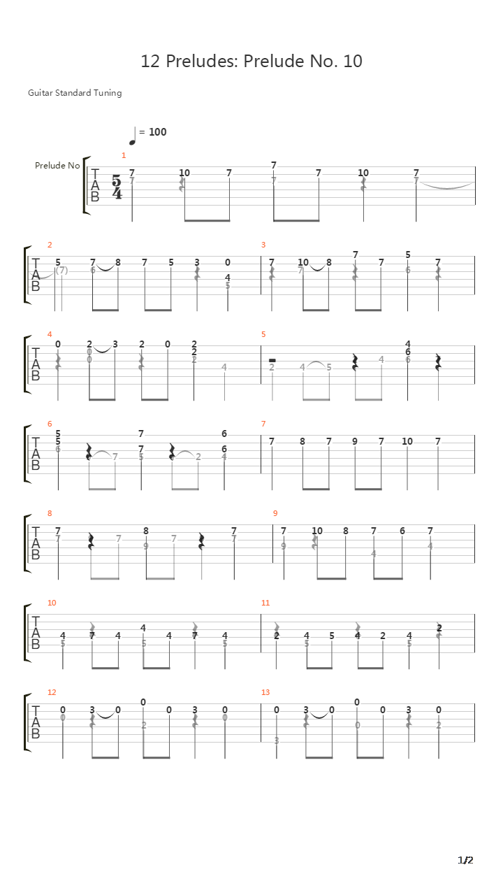 Prelude No 10吉他谱