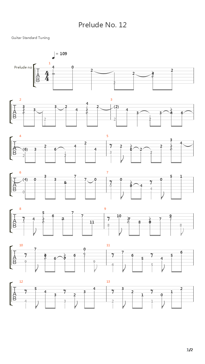 Prelude No 12吉他谱