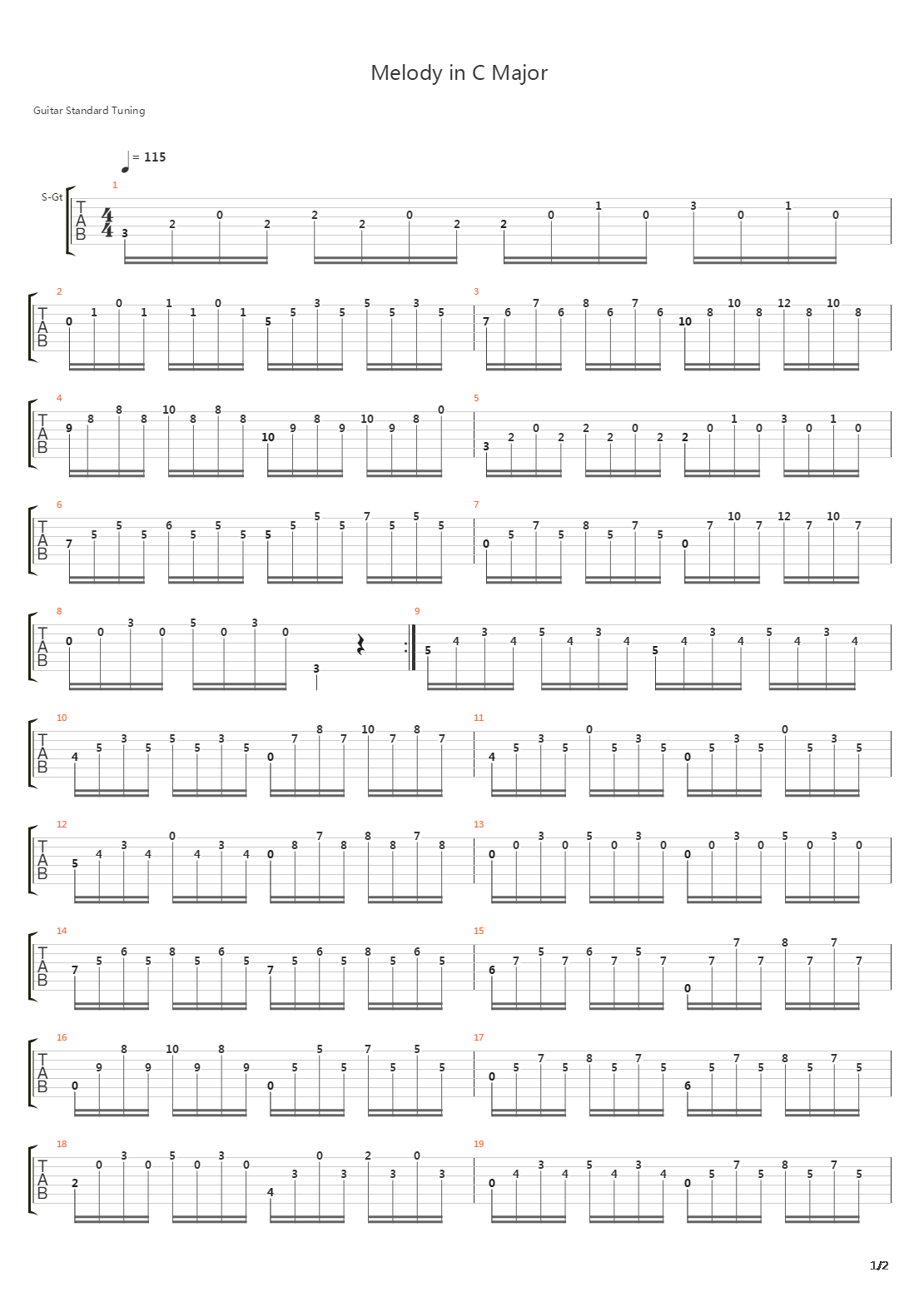 Melody in C Major吉他谱