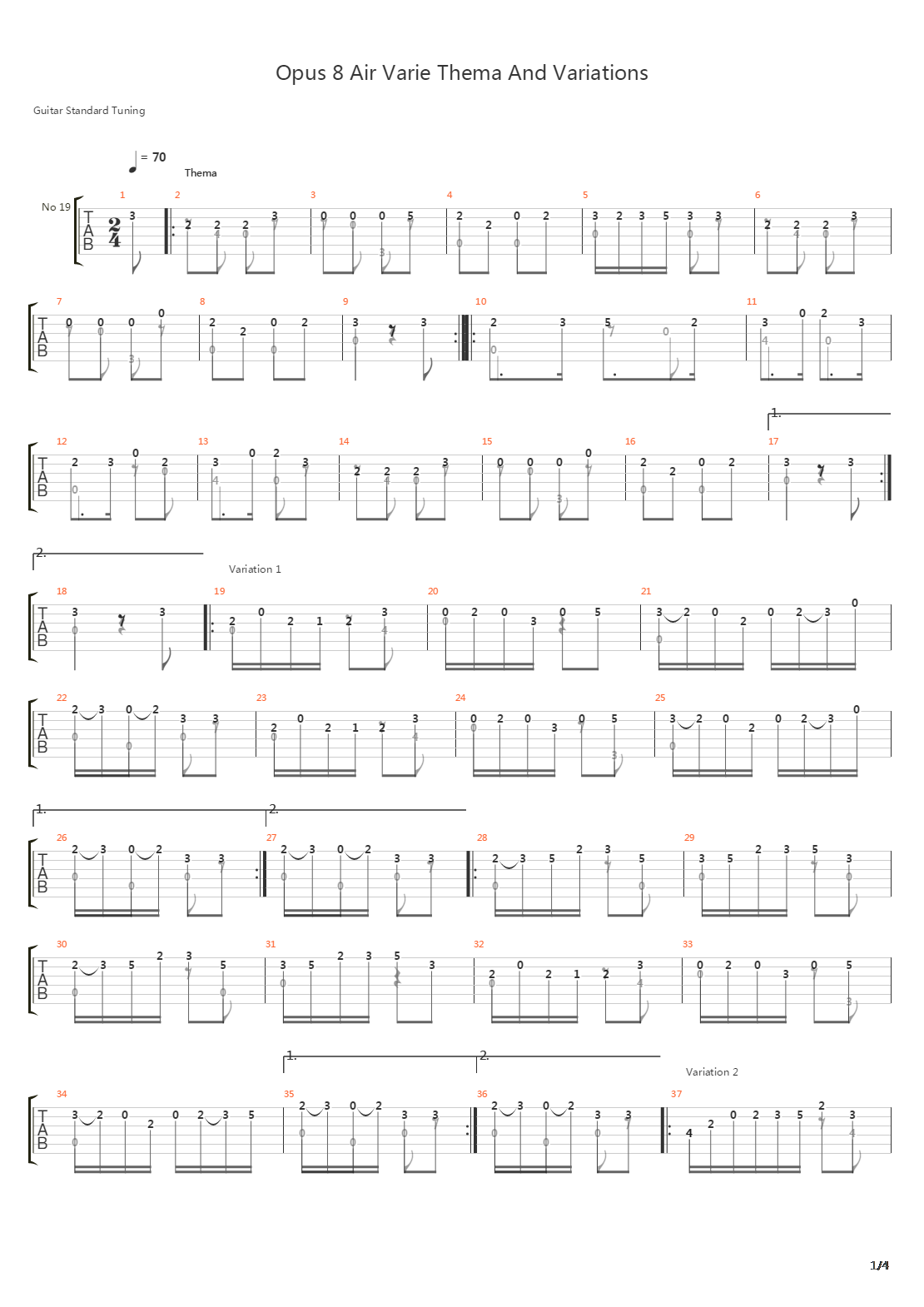 Opus 8 Air Varie Thema And Variation吉他谱