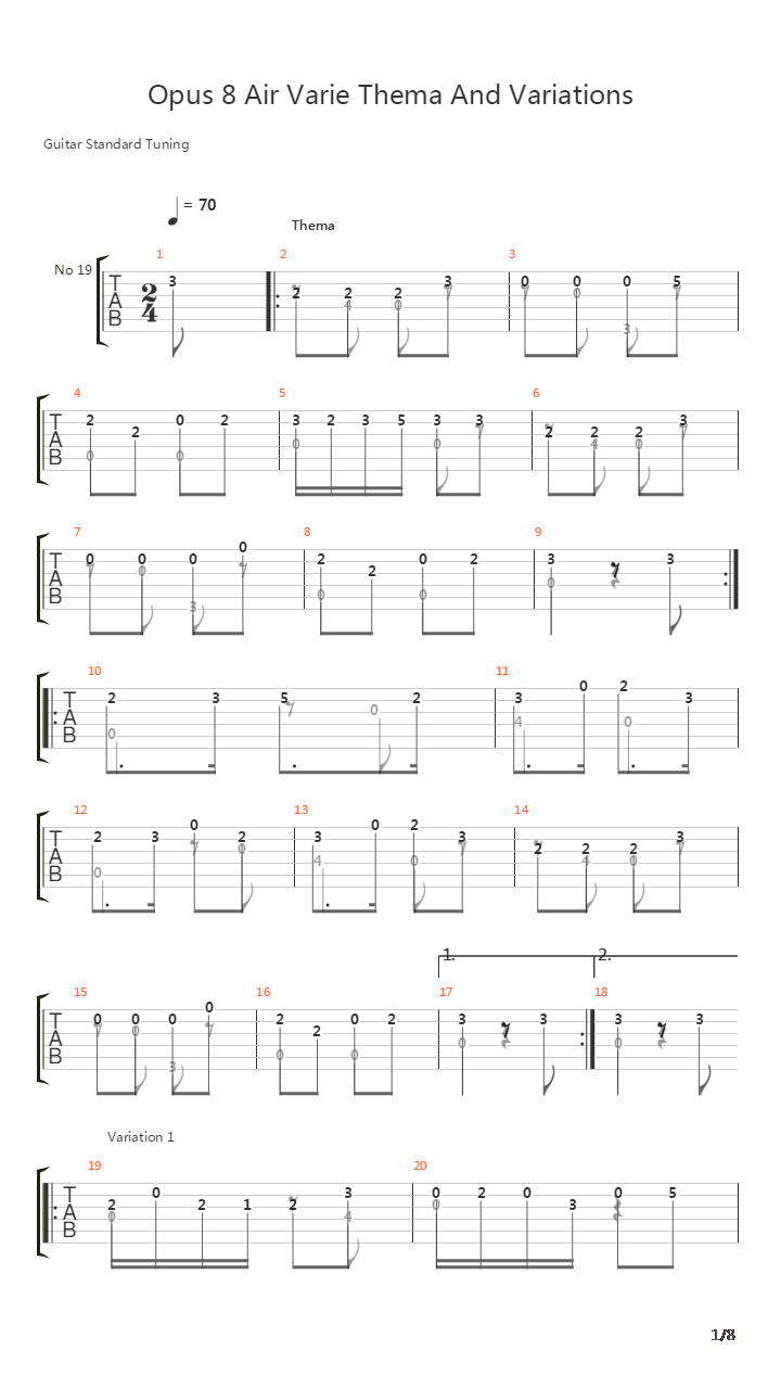 Opus 8 Air Varie Thema And Variation吉他谱