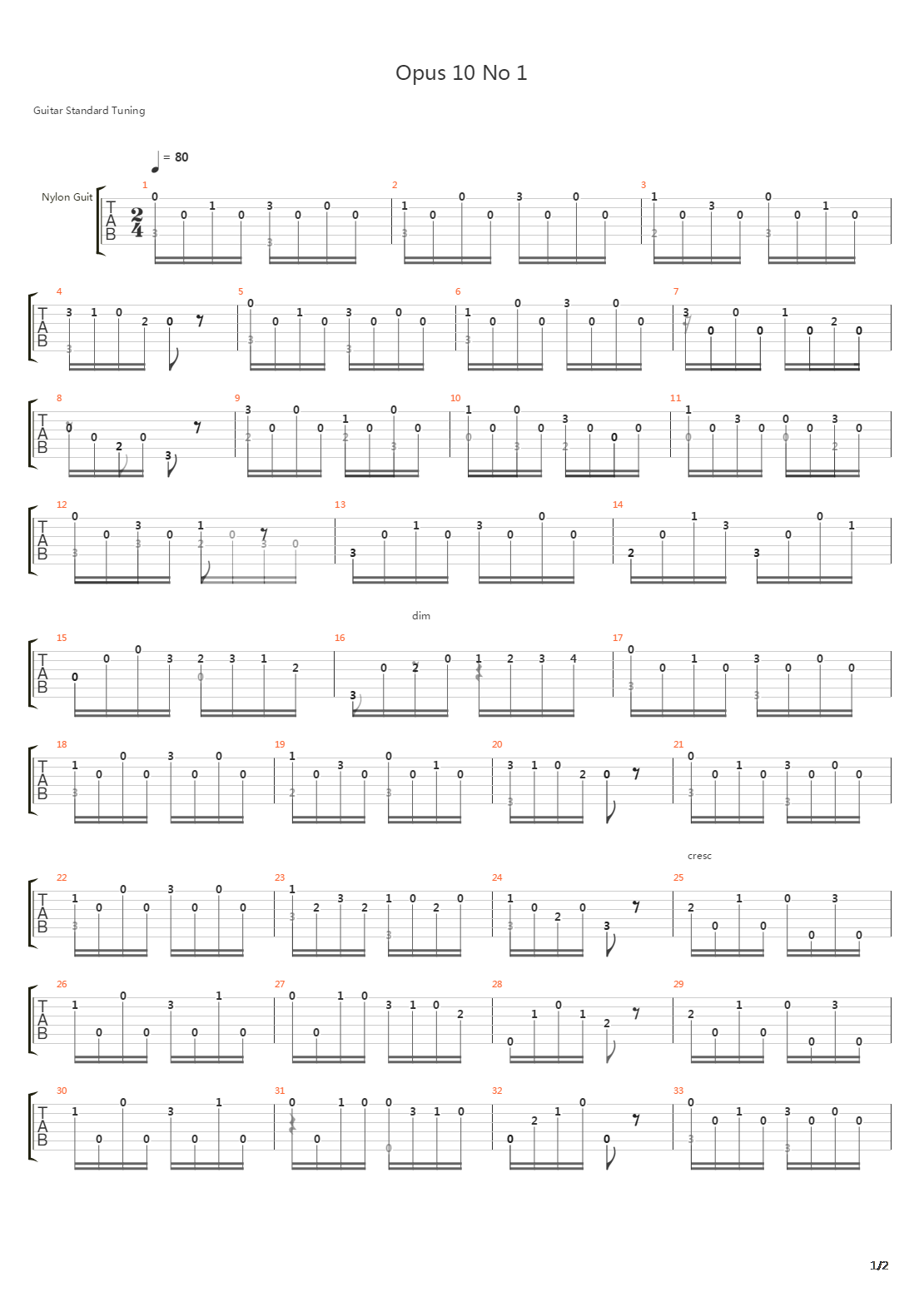 Opus 10 No 1吉他谱