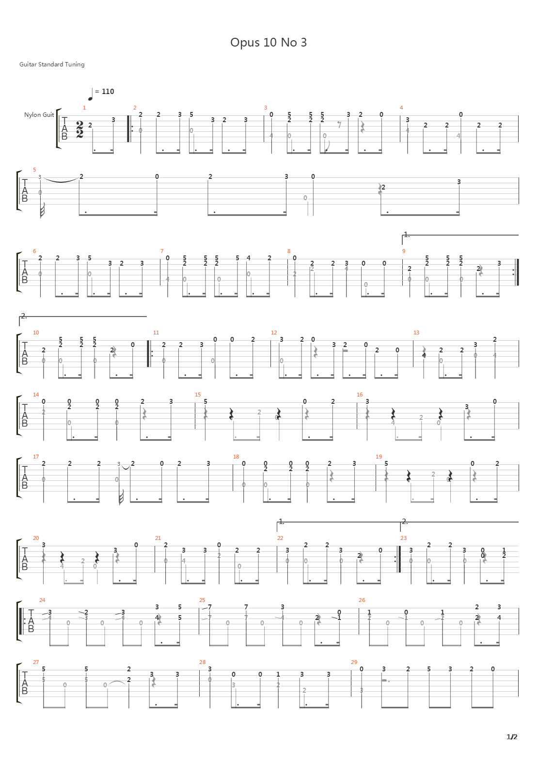 Opus 10 No 3吉他谱