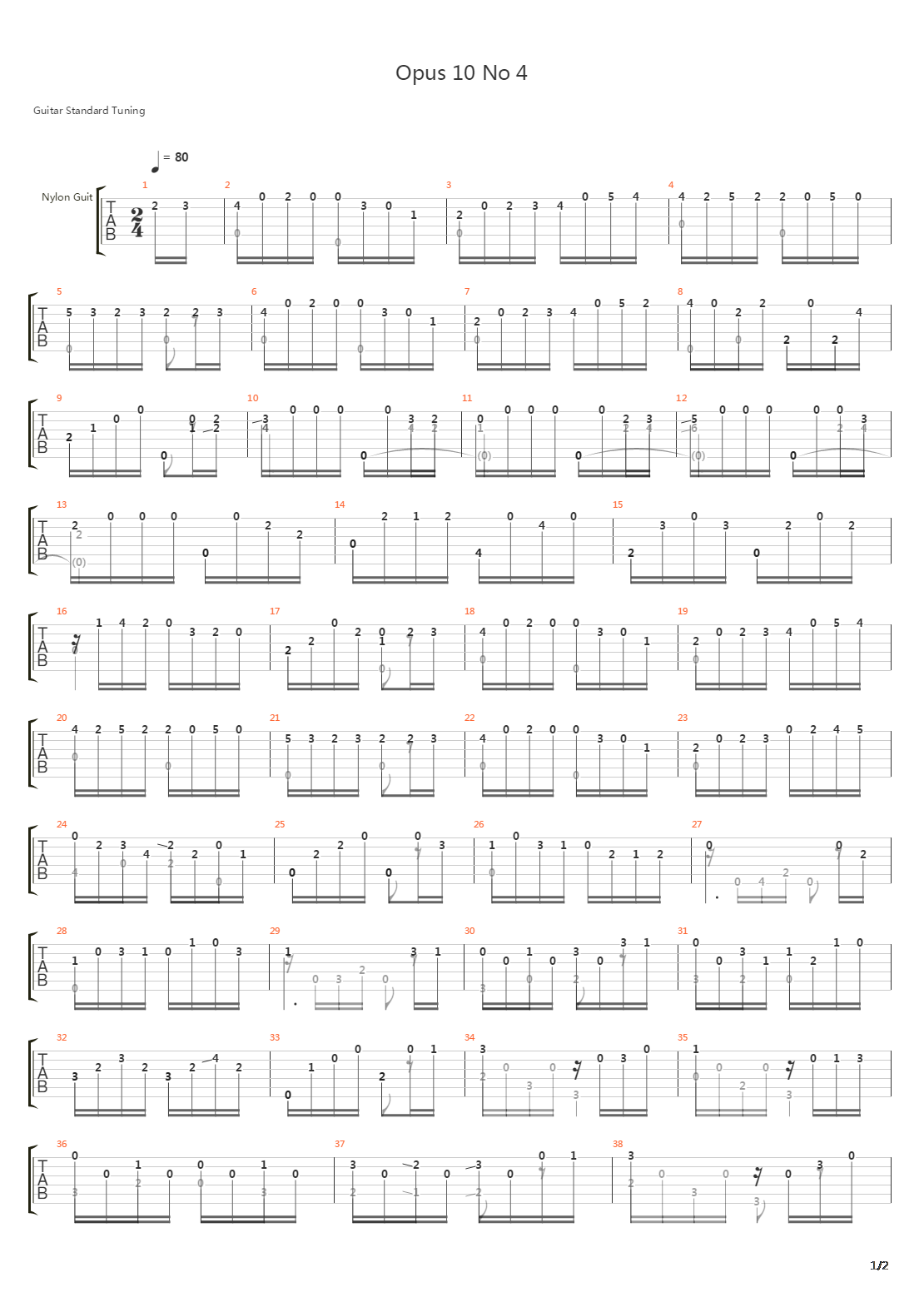 Opus 10 No 4吉他谱