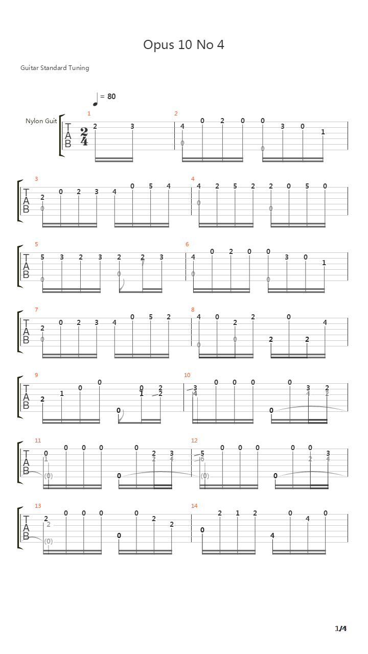 Opus 10 No 4吉他谱