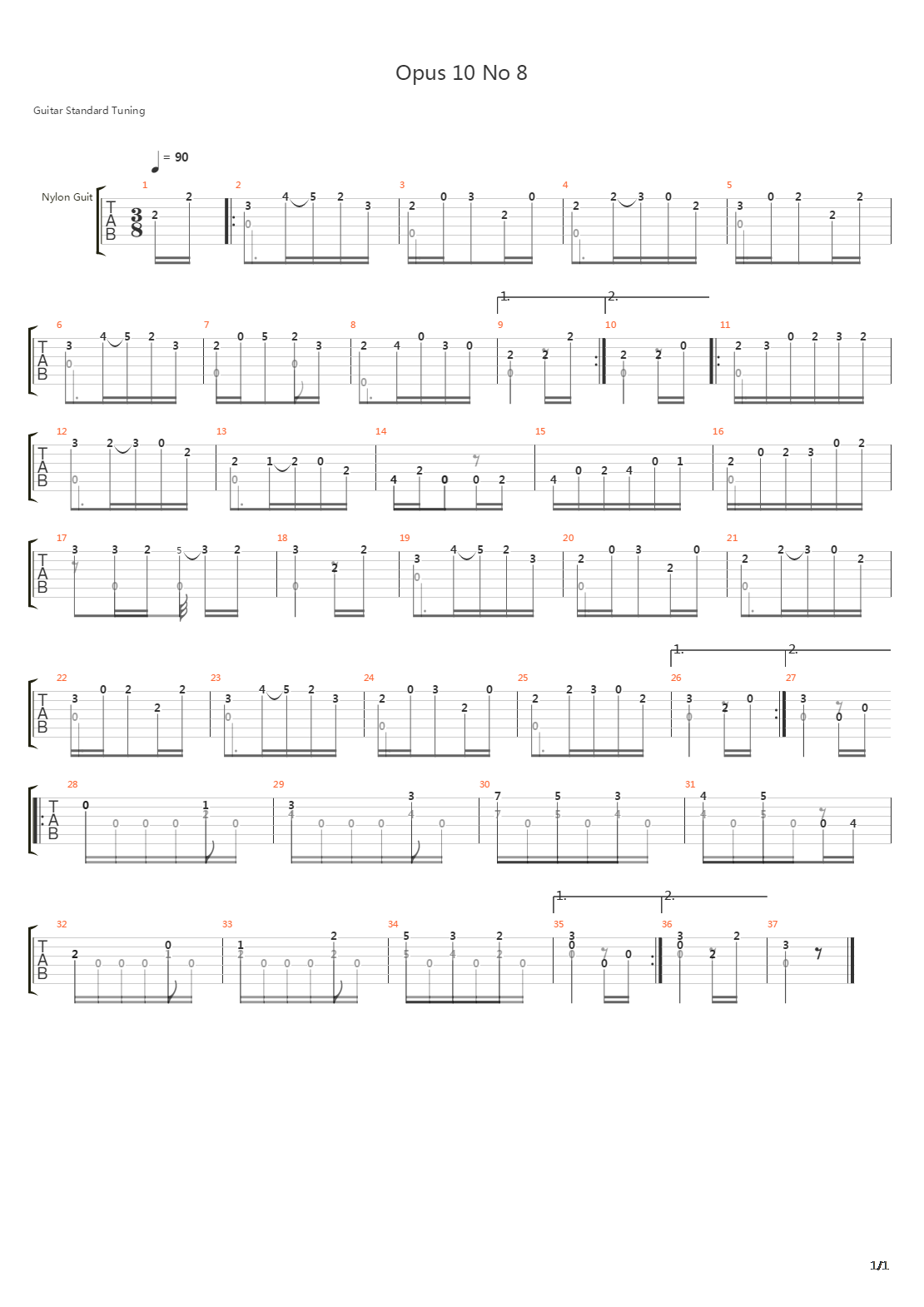 Opus 10 No 8吉他谱