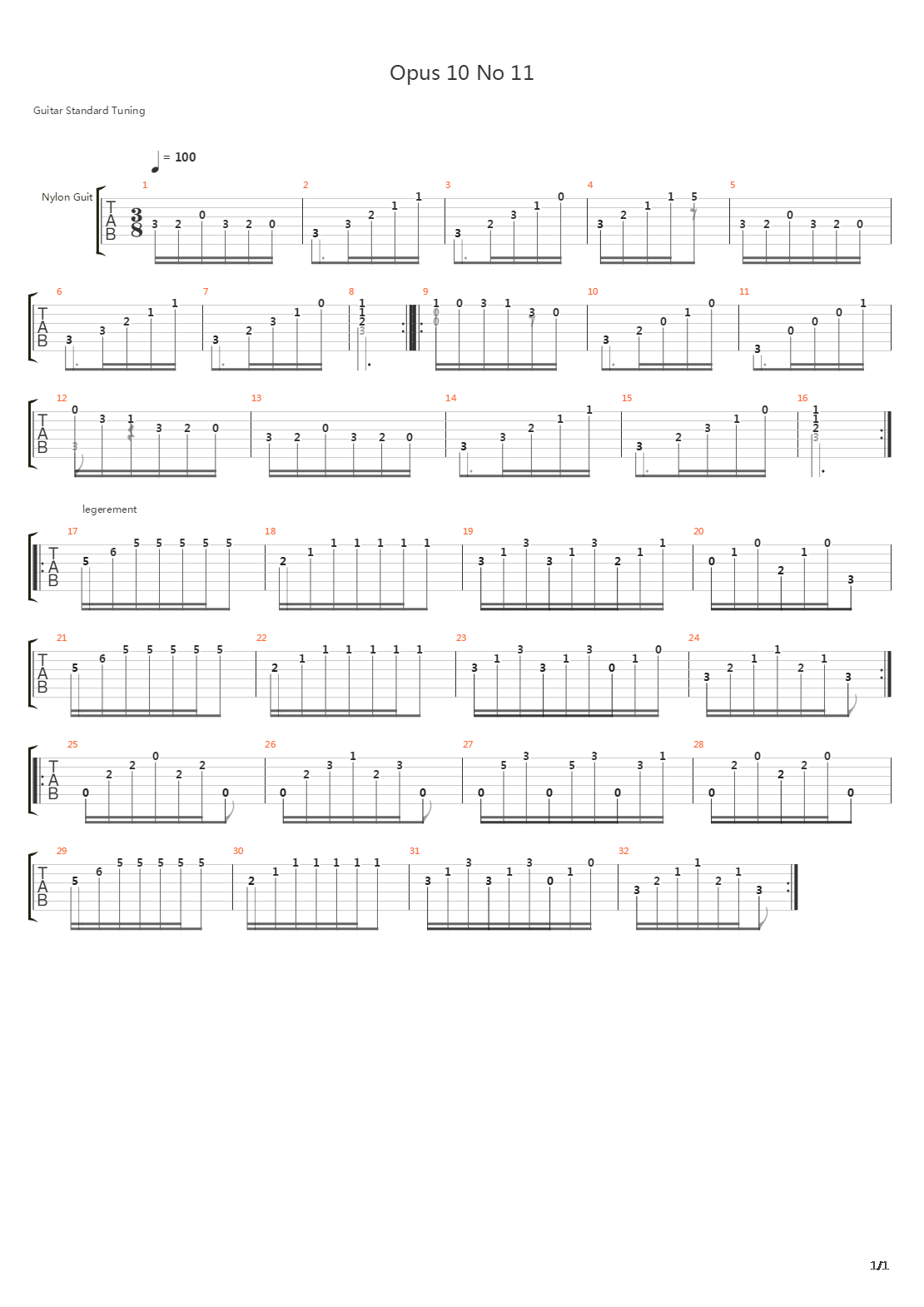 Opus 10 No 11吉他谱