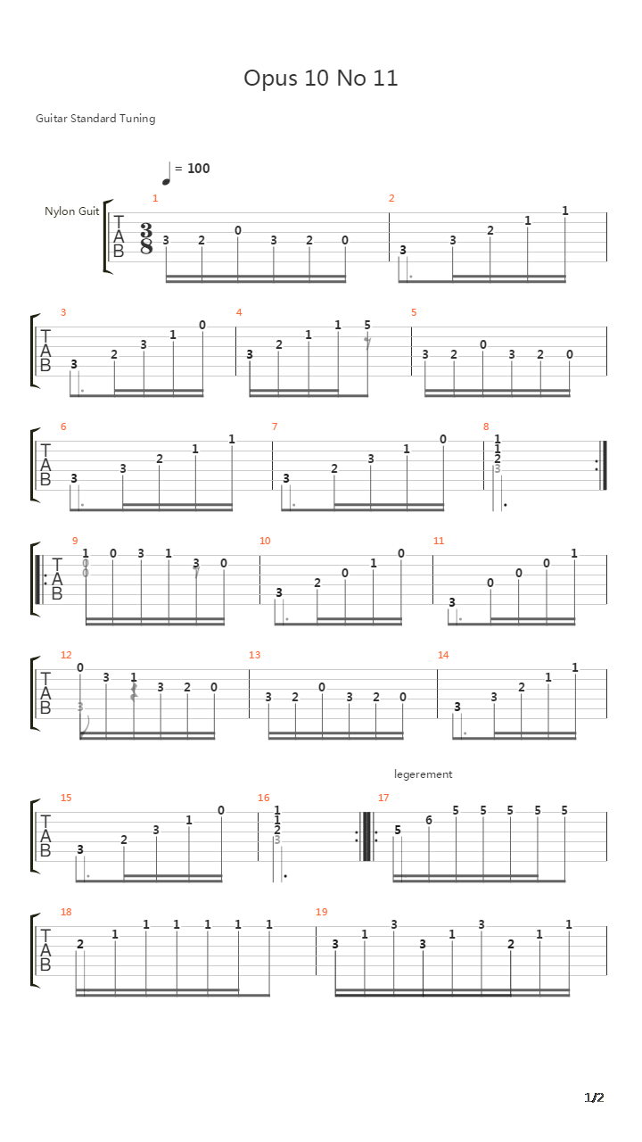 Opus 10 No 11吉他谱