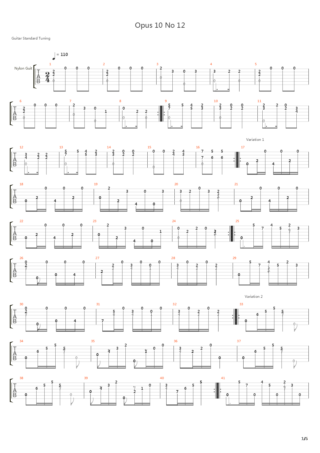 Opus 10 No 12吉他谱