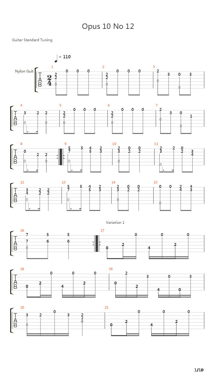 Opus 10 No 12吉他谱