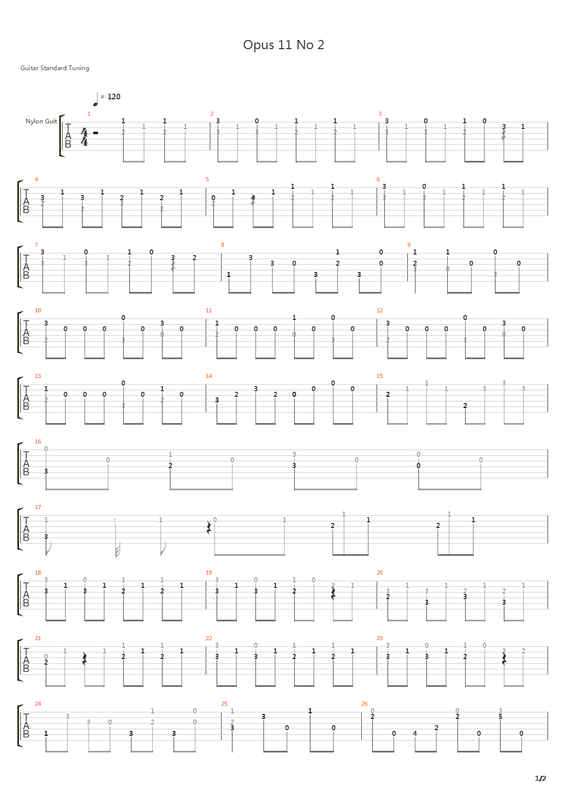 Opus 11 No 2吉他谱