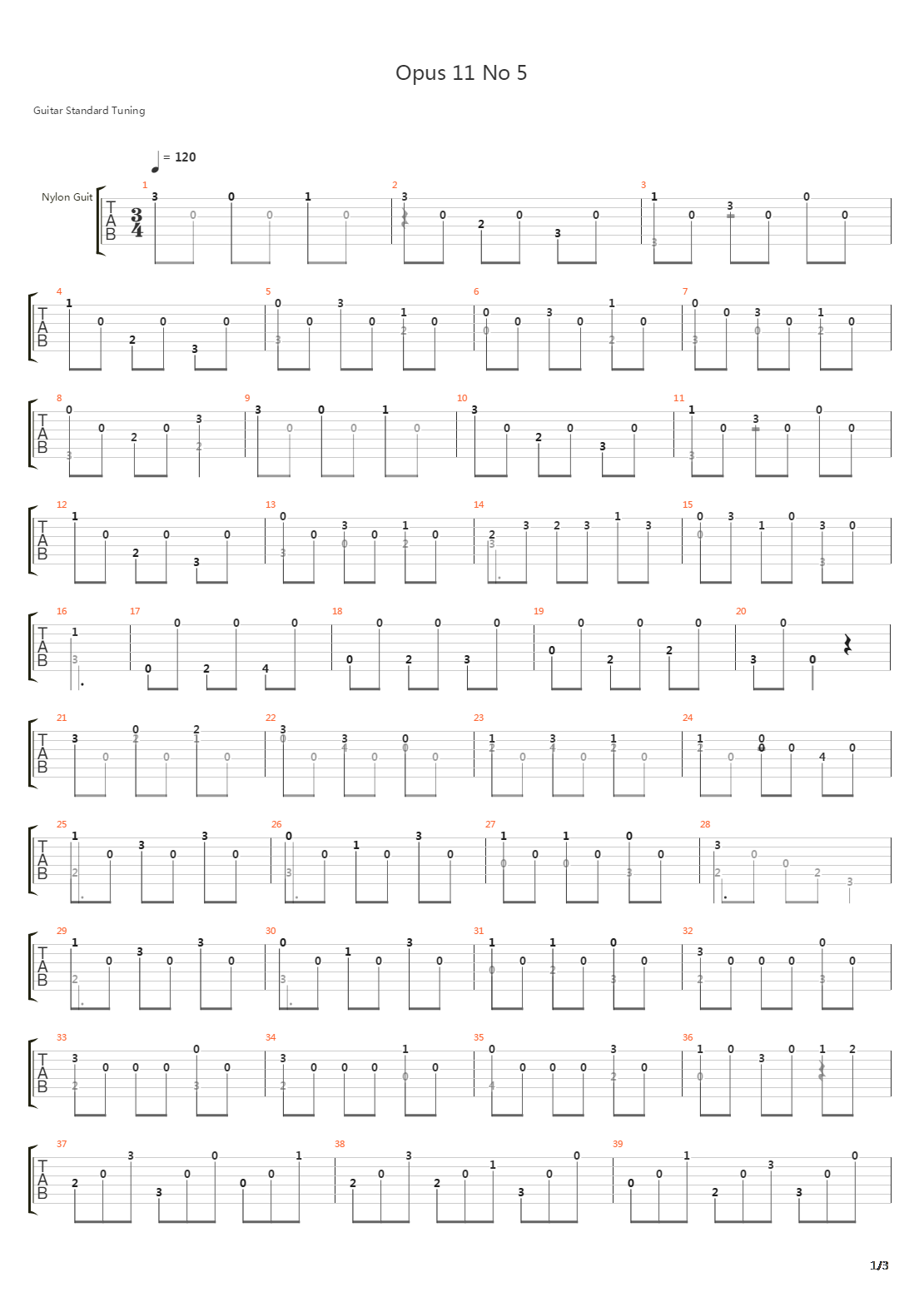 Opus 11 No 5吉他谱